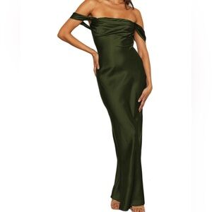 NEW WITH TAGS GREEN SATIN GOWN